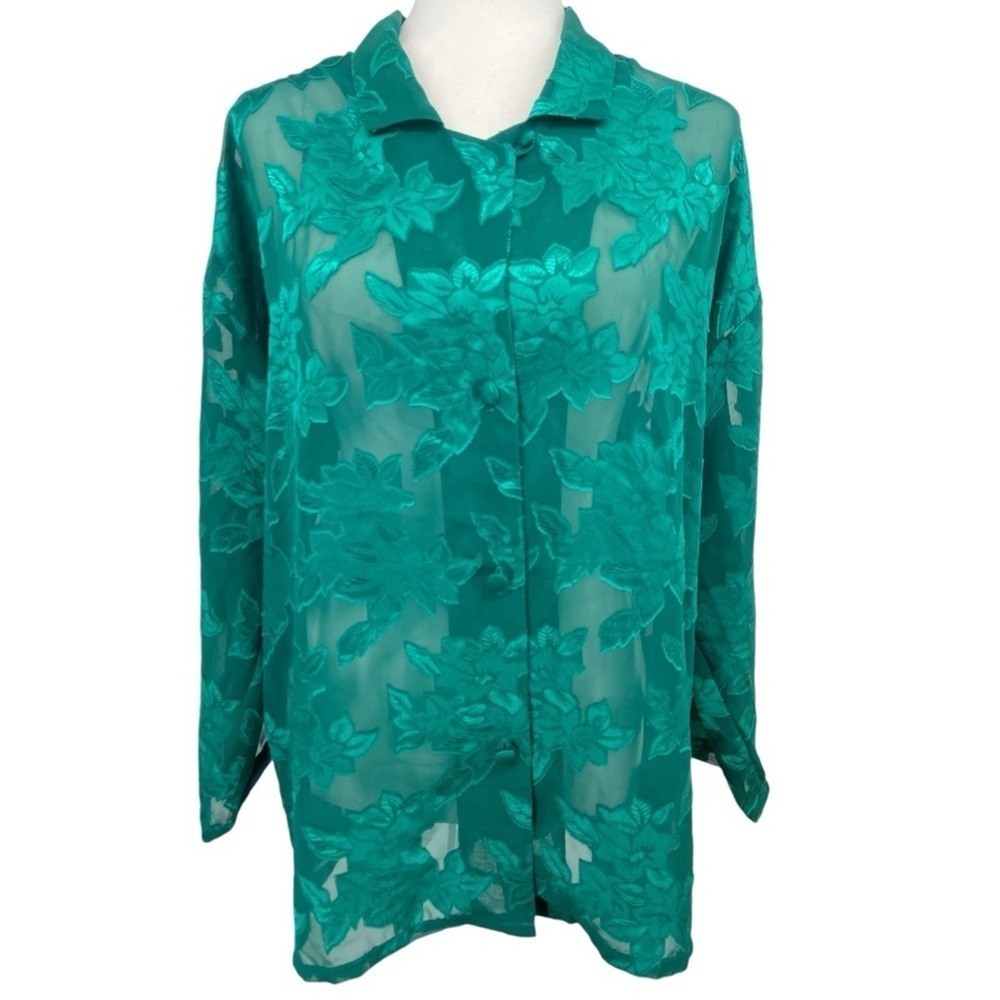 Victoria's Secret Vintage 1970's / 80's Crown Label Green Sheer Floral Medium